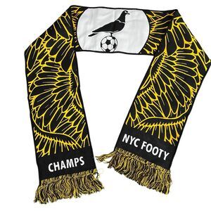 NYC Footy Champs Futball Ruffneck Knit Scarf Dual Sided Black/Yellow Soccer